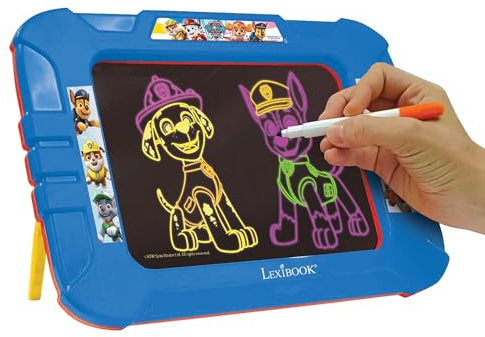 LEXIBOOK Paw Patrol Neon Drawing Board, CRNEOPALXB | Neon Light Effect, 8 light effects, 6 models, 2 colored markers & cloth, Red/Blue