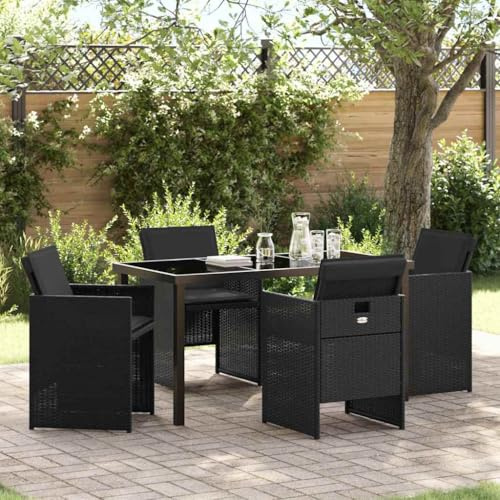 QJBSAVVA Gartenmöbel Set 5-TLG Schwarz Poly-Rattan Esstisch 45,5 cm Breite, langlebiges Balkonmöbel für Terrasse Garten Kleiner Balkon Modernes Design
