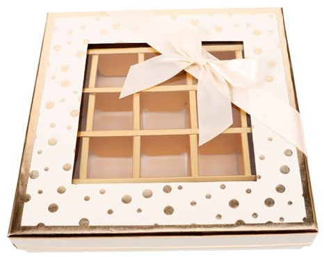 VICASKY Leere Schokoladenverpackungsbox 25 Fächer mit Durchsichtigem Fenster Beige Pralinenschachtel für Valentinstag Geburtstage Hochzeit