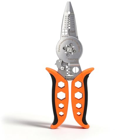 8 Multi-Function Wire Stripper Tool - 8-in-1 Electrician Pliers with Crimping, Cutting, Stripping & Wrench Functions - Heavy Duty Steel Wire Stripper and Crimper Tool for Electrical Work