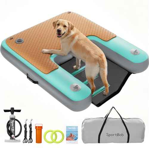 SportBob Hunderampe 120 x 100cm, Aufblasbare Wasserrampe für Hunde, Reißfest und Langlebig, Aufblasbare Dog Ramp für Hunde Bis zu 100Kg, Ideal für Sommer, Pool, Boote,Docks,Seen