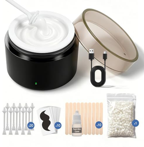 Unimiko Nasenhaarentferner Wachs & Nasenhaar Wachs Set – Nasenhaare entfernen mit Auto-Safe USB-Warmwachsheizer für Nase, Ohren & Bart | Tragbares Waxing Kit für Männer (100g Wachsperlen + 20 Sticks)