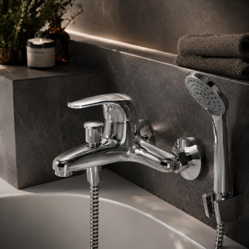AM.PM Play Wannenarmatur mit Handbrause und Halter, Mischbatterie Badewanne Wasserhahn Bad, Chrom F8315000
