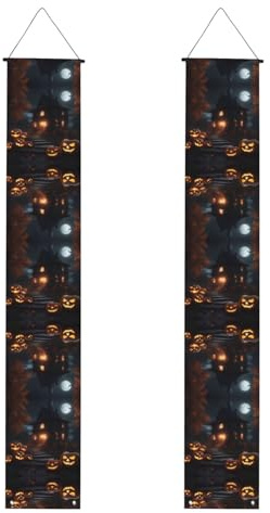Castle with pumpkin lights Printed Porch Banners 2-Pack Hanging Decorative Banners Suitable For Parties And Veranda Decorations