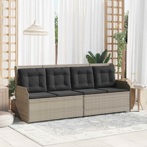 QUAHEAS Gartenbank mit Kissen, Hellgrau Poly-Rattan, 2-Sitzer, wetterfest, für Terrasse & Garten, Moderne Outdoor-Liegebank