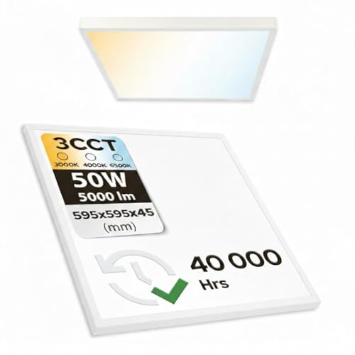 Horoz Electric LED Panel SLIM 60x60x4,5cm – 50W 3CCT 3000K/4000K/6500K SUPERNOVA 230V – LED-Aufbauleuchte – 5000lm – Weiß – Quadratische Deckenleuchte Flach für Wohnzimmer Küche Büro