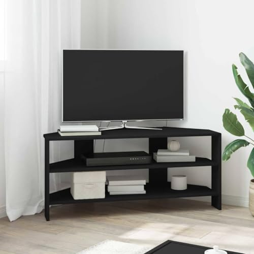 RMIHSJG Mobile TV ad angolo nero, 102 x 40,5 x 45 cm, in legno con spazio e ripiano, moderno tavolo angolare con superficie opaca per soggiorno, mobile TV durevole