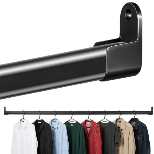 Kleiderstange Schrank 42-100cm, Schwarz Kleiderstange Ausziehbar, Kleiderstange Wandmontage, Garderobenstange mit 2 Halterung, für Kleiderschrank, Fenster, Garderoben