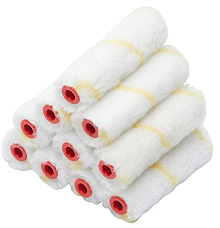 Fit For The Job 10 pack 4 inch Medium Pile Woven Mini Paint Rollers for DIY Painting, Gives a Smooth Finish Painting with Emulsion Paints on Interior Walls and Ceilings, 4 100mm