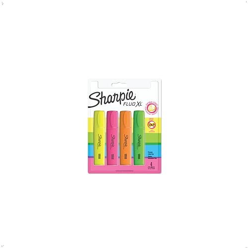Sharpie Fluo XL Highlighters | Chisel Tip | Assorted Fluorescent | 4 Count