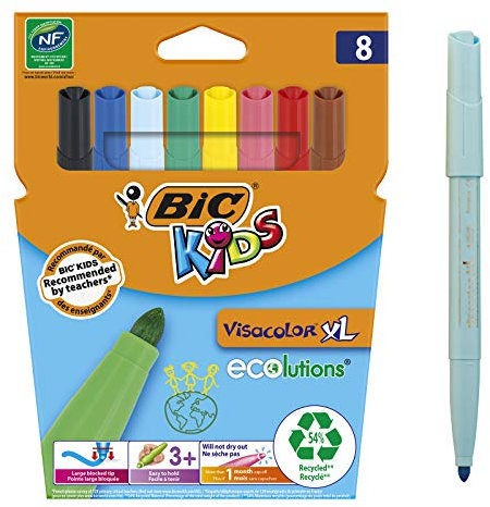 Bic 829006 KIDS Fasermaler Visacolor, 8er Kartonetui