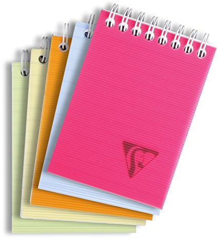 Clairefontaine 328665C - Schreibblock / Notizblock Linicolor Fresh mit kopfseitiger Doppelspirale DIN A7, 7,5x10,5 cm, 80 Blatt 90g kariert, abtrennbar, Einband aus PP, farbig sortiert, 1 Stück