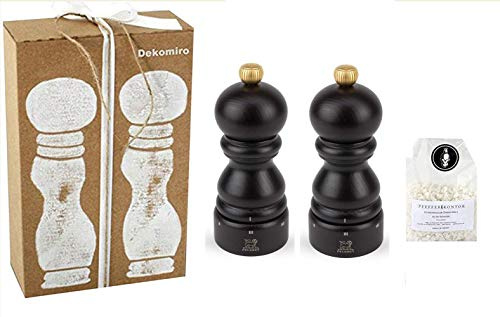 Dekomiro Peugeot Set Paris Pfeffermühle und Salzmühle Schoko 12 cm u-Select Geschenkset mit 100 gr. Salz