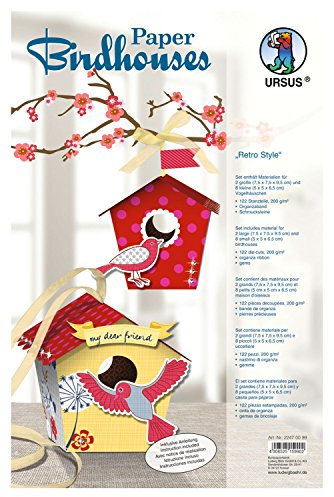 Ursus 22470099 - Paper Birdhouses, Bastelset für 10 Vogelhäuschen, retro style