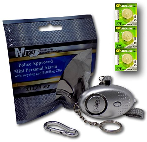 Minder® 140db Police Approved Mini Minder Loud Personal Staff Panic Rape Attack Safety Security Alarm Keyring with Torch - Secured by Design Approved (Police Preferred Specification) - With Spare Set of Batteries - Available in a range of attractive colours! (Silver)