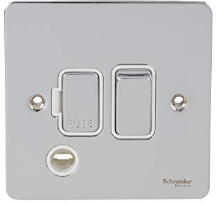 Schneider Electric Ultimate Flat Plate - Switched Fused Connection Unit, with Flex Outlet, GU5213WPC, Polished Chrome with White Insert