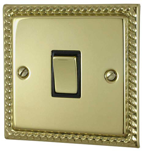 G&H Brassware MB301 2-Way One Gang Georgian Polished Brass Light Switch - Metal Rocker and Black Inserts