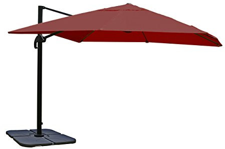 Mendler Gastronomie-Ampelschirm HWC-A96, Sonnenschirm 3x3m (Ø4,24m) Polyester Alu/Stahl 23kg mit Ständer - bordeaux