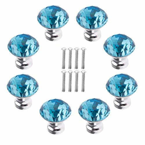 FBSHOP(TM) 30MM 8pcs Sky-Blue Crystal Acrylic Glass Diamond Cut Door Knob Cupboard Drawer Pull Handle/Great for Cupboard, Kitchen and Bathroom Cabinets, Shutters,Wardrobe