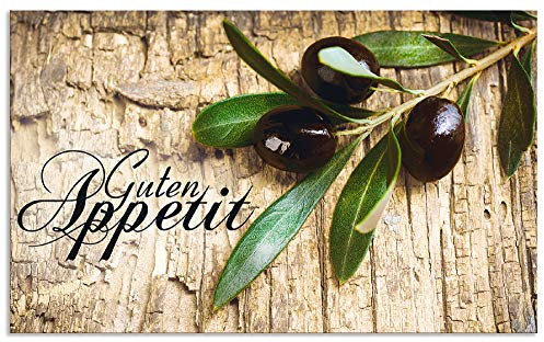 ARTland Spritzschutz Küchenrückwand aus Alu für Küche Herd Spüle 90x55 cm (BxH) mit Motiv Kräuter Olive Guten Appetit Olivenzweig Holzoptik Braun H6ZI