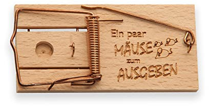 Spruchreif | Mausefalle mit Gravur „Ein paar Mäuse zum Ausgeben“ | Originelle Geschenkidee zum Geburtstag | Witziges Geldgeschenk