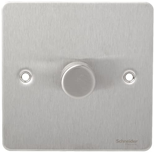 Schneider Electric Ultimate Flat Plate - Single 2 Way Dimmer Light Switch, Main & Low Voltage, 400W/VA, GU6212CSS, Stainless Steel