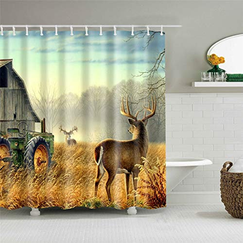 Duschvorhang, Morbuy 3D Digitaldruck Top Qualität Schimmelresistenter und Wasserabweisend Shower Curtain Waschbar Mit 12 Duschvorhangringen 100% Polyester (180x180cm,Elch)