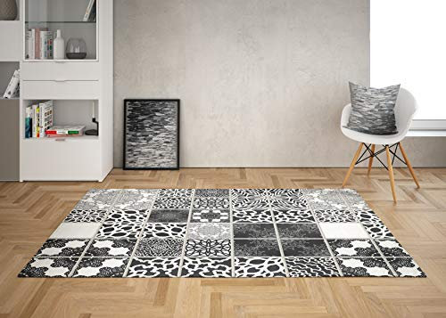 Oedim Black and White Mosaic Rug for Rooms PVC | 95 x 200 cm | PVC Carpet | Vinyl Floor | Home Decoration | Sunshine Floor | Protection Flooring