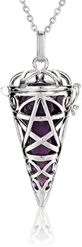 JOVIVI Amethyst Reiki Healing Crystal Locket Pendant Necklace Purple Gemstone Hexagonal Pointed Necklace Pendulum Dowsing Divination Jewellery for Women