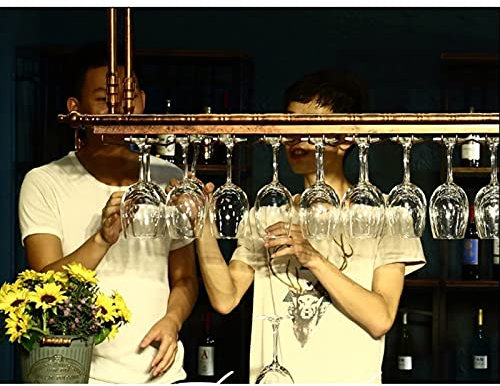 RACK MDELRuldeⓘ Porte-Verre à vin Suspendu à Hauteur réglable/Casier à vin Casiers à vin de Plafond/Porte Bouteilles/Porte-vin Mural Rustique/Porte-Verres à Pied Casiers à Bouteille