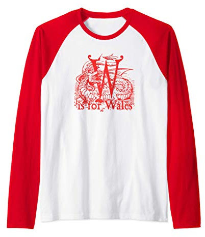 W is for Wales CYMRU Rugby Welsh Top Red Dragon Flag Raglan