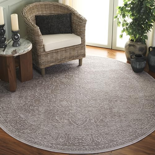 SAFAVIEH Zeitgenössische Teppich für Wohnzimmer, Esszimmer, Schlafzimmer - Reflection Collection, Kurzer Flor, Beige und Creme, 90 x 90 cm