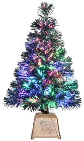 e Crafty Mini albero di Natale pre-illuminato, da tavolo, in fibra ottica artificiale, con base dorata, 61 cm
