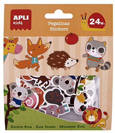 APLI Kids 18878-Sticker 18878-Stickers Dschungeltiere-Aufkleber EVA, 24 u. (18878), Orange
