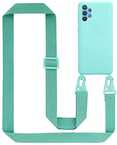 Cadorabo Handykette kompatibel mit Samsung Galaxy A52 (4G 5G) A52s Schutzhülle TPU Liquid Silikon Case Necklace mit verstellbarem Band Kordel mit Etui Case Hülle für Galaxy A52 (4G 5G) A52s in Türkis