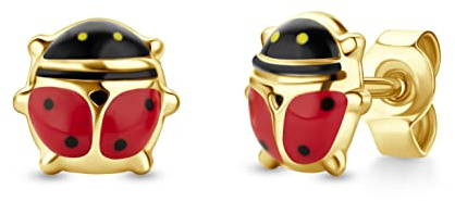 Miore Kinderschmuck Ohrstecker rote Marienkäfer Ohrringe aus Gelbgold 9 Karat /375 Gold 7 x 6.5 mm