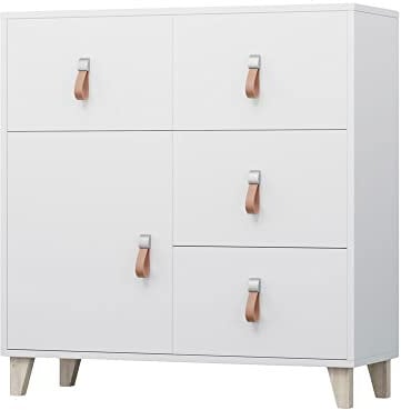 mb-moebel Moderne Kommode mit Schublade und Tür Weiß Sideboard Schrank Highboard | Wohnzimmer, Kinderzimmer, Esszimmer, Flur&Diele 90x97x45 FAGO 4S1D
