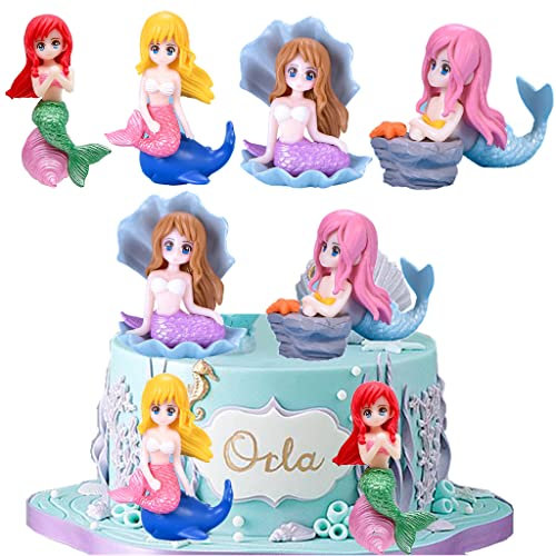 Dalettu 4 Stück Meerjungfrau Geburtstag Kuchen Dekoration, Figur Tortendeko, Cupcake Topper, Kuchendeko für Kinder Mädchen Baby Dusche Weihnachten
