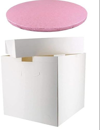 Art of cake® 12 Inch Pink Drum and 12x12x12 inch WHITE TALL CAKE BOX