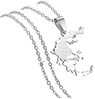 YZyizhen Halskette Mit Anhänger Mit Griechenland-Karte–Dorfname, Länderumriss, Griechischer Ethno-Stil, Charm-Kette, Zierlicher Patriotischer Schmuck, Hip-Hop-Frauen/Herren/Mädchen, Unisex-Geschenke