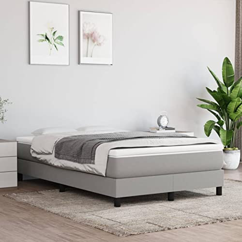 Tidyard Boxspringbett Bettgestell Polsterbett Jugendbett Gästebett Schlafzimmerbett Doppelbett/Einzelbett Balkenbett Bettrahmen Mit Lattenrost Holzbett Bett Hellgrau 120x200 cm Stoff