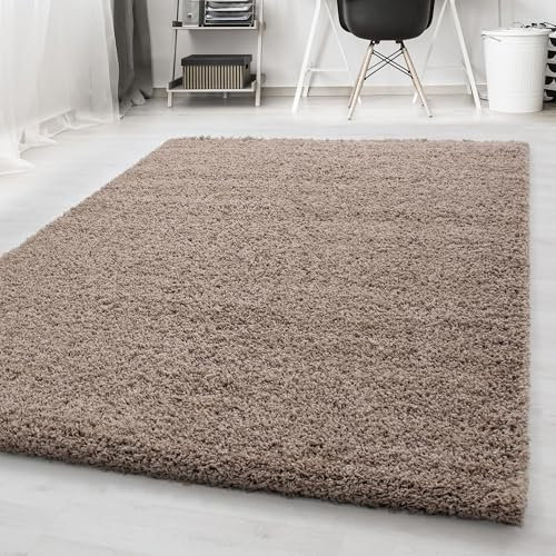 Carpetsale24 Teppich Wohnzimmer Shaggy Flokati Einfarbig 120 x 170 cm Beige - Hochflor Schlafzimmer Pflegeleicht Super Weich - Flauschiger Langflor 50 mm Florhöhe Rechteckig