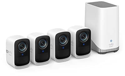 eufy security eufyCam S300 (eufyCam 3C) 4 Cam Kit, Outdoor Wireless Security Camera, 4K Camera, Expandable Local Storage, Facial Recognition AI, Spotlight, Night Vision