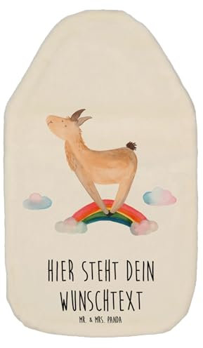 Mr. & Mrs. Panda Personalisierte Wärmflasche Lama Regenbogen - Weiß