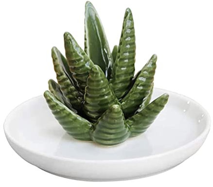 TOPINCN Aloe Ceramic Ring Holder Dish, Jewelry Holder Rings Bracelets Earrings Green Succulent Trinket Tray Gift for Women Girls