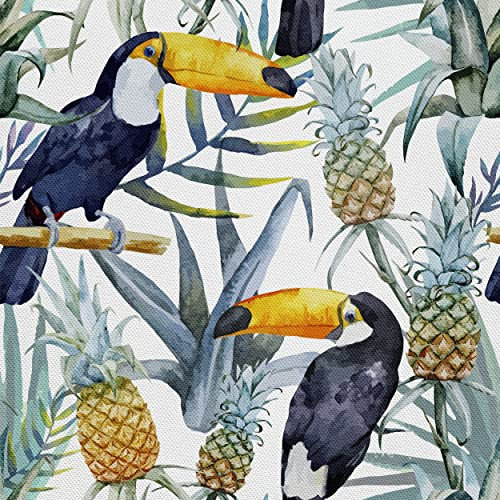 HEKO PANELS Stoff Oxford Wasserdichte Meterware Canvas-Stoff Polyester Stoff Zum Nähen Nähstoffe Dekostoffe Wasserabweisend Blickdicht Tukane Ananas 1 Meter 155 x 100 cm