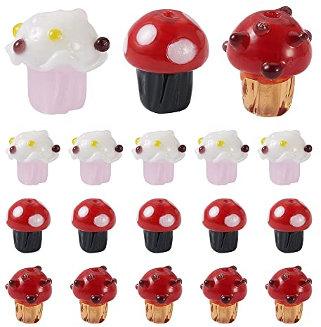 Sparkeads Lampwork-Pilz-Perlen für Halsketten, mittig gebohrte Kristallpilze, Ornament, Dekoration für Ohrringe, Armbänder, Schlüsselanhänger, Basteln, 18 Stück