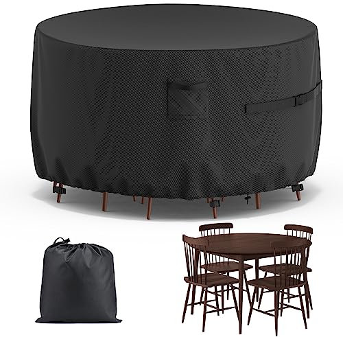 Funda Mueble Jardín Redondo 190x80cm, Funda mesa Jardin Impermeable Redondo 600D Tela Oxford Impermeable Con Revestimiento de PU, Funda Mesa Jardín Con Salida de Aire para Mesas y Sillas