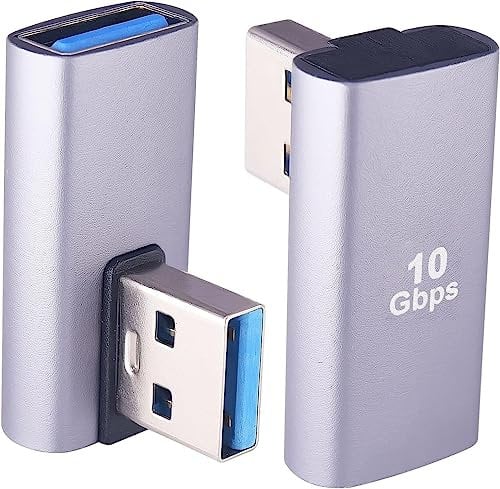 Leehitech 2 Pack Right Angle USB Adapter, 10Gbps High Speed Data Transfer L-Shape USB 3.2 Gen2 A Male to Female Adapter, Support 5V/3A Safe Charging for Phones, Laptop, Power Bank, Hard Drive