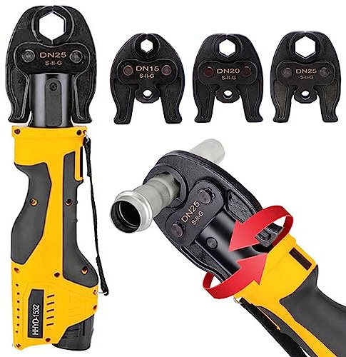 Hydraulische Rostfreies Stahlrohr Presszange, Hydraulisches Crimpwerkzeug/hydraulischer Crimper, mit 3 Backen DN15 DN20 DN25 und 2 Akkus, für Rohrdurchmesser von 16 bis 28,6 mm,series1